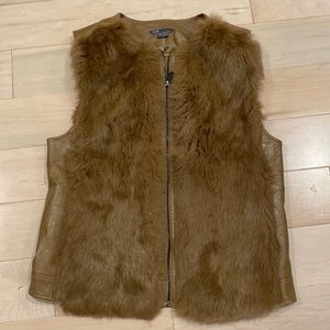 Vince real rabbit fur genuine soft lambs leather pockets camel brown vest